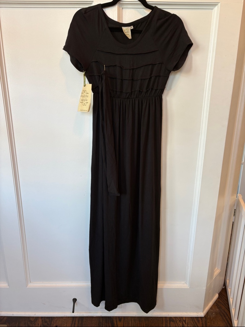 Shabby Apple Black Maxi Dress with Tie Waist